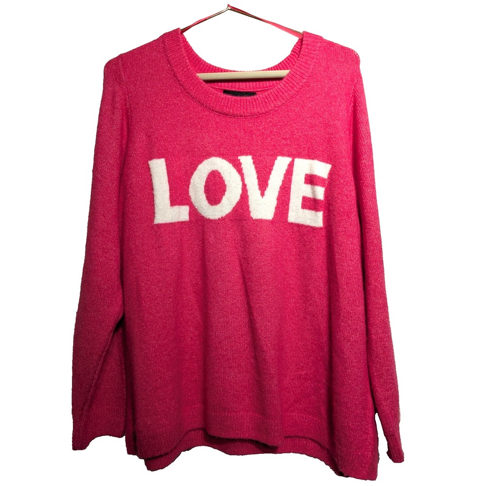 Lane Bryant‎ Sweater Womens 18/20 Plus Size Pink LOVE Graphic Crewneck Pullover